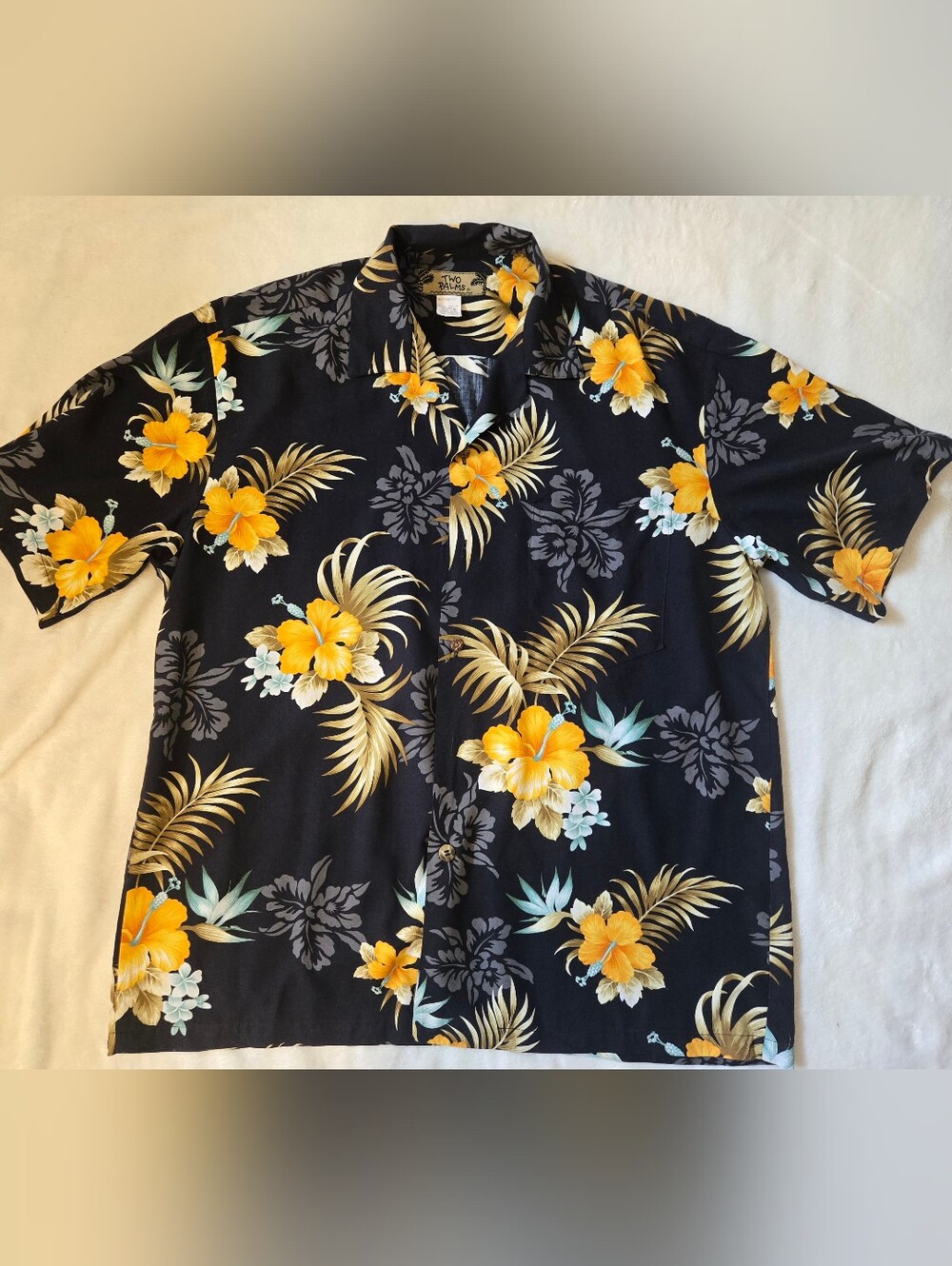 Men’s Black Hawaiian Aloha Shirt with Yellow Floral Print